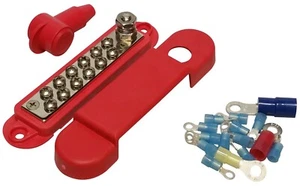 (Red) 12 Terminal Distribution Block -BUSBARS- With Ring Terminal -MADE IN USA- - Foto 1 di 3
