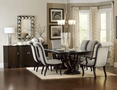 7 PC LAVISH ESPRESSO DOUBLE PEDESTAL DINING TABLE CHAIR DININGROOM FURNITURE SET - Image 1 of 4