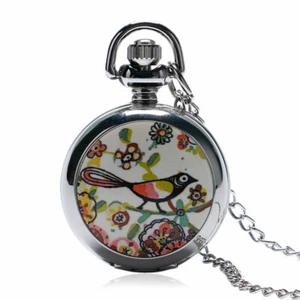 Retro Brid Small Size Pattern Analog Men Women Quartz Pocket Watch Chain Gifts - Picture 1 of 10