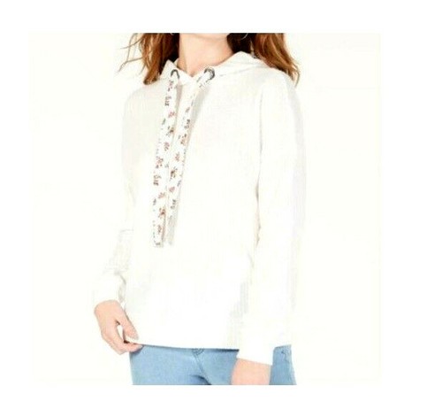 OFF WHITE Felpa con cappuccio donna Ultra Flirt avorio maglia waffle con coulisse stampata taglia XS