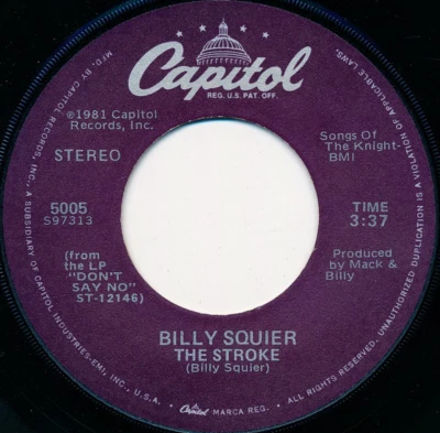 Billy Squier – The Stroke  45 RPM RECORD - Image 1 of 2