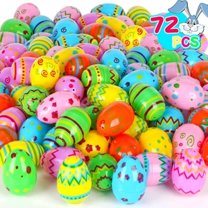 72 Pcs Plastic Printed Easter Eggs, 3.15" Tall Fillable Colorful Toys Easter Egg - Picture 1 of 12