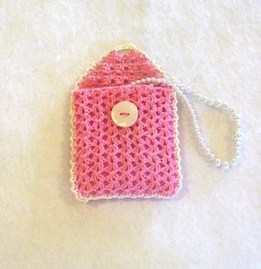 Crochet Pink with Cream Trim Rosary or Jewelry Pouch - Picture 1 of 4