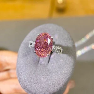 6ct Ovalschliff 925 Silber 18K GP Pink Lab-Created Diamond Fire Flashy Ring Rare - Bild 1 von 20