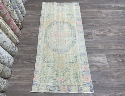 Alfombra pequeña Oushak naranja lana hecha a mano corredor vintage silenciada 2x5, 2,1x4,7 pies Foto 1 de 4