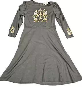 Ann Taylor Loft Black Floral Embroidery Long Sleeve Dress Size 4 - Picture 1 of 9