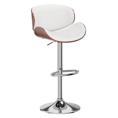 1pc Bar Stool Bentwood Counter Chair Adjustable Swivel Faux Leather White - Image 1 of 4