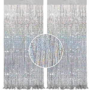 Sparkle and Bling Silvery Tinsel Curtain Party Streamers - Streamers Party De... - Picture 1 of 6