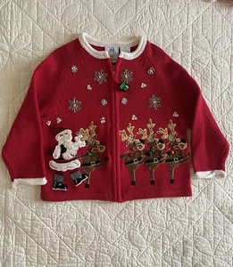 REDUCED!! Delightful Festive Christmas Sweater by Tiara Girl’s Sz 5 Rami/Cotton - Picture 1 of 9