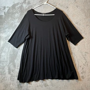 Tunica Eileen Fisher Jersey Scoop Scollo 3X Nera Ufficio Carriera Casual Lagenlook - Foto 1 di 5