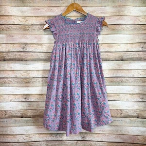 Pink Chicken Lavender Posey Block Print Smocked Floral Stevie Dress Size 12 - Picture 1 of 8