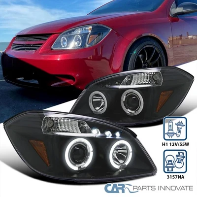 Fits 2005-2010 Chevy Cobalt 07-09 Pontiac G5 LED Halo Black Projector Headlights Foto 1 de 4