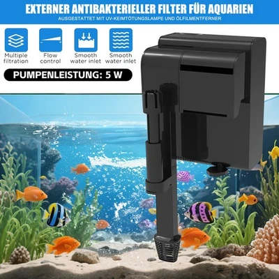 Hang On Filter Aquarium 450L/h Aquarium Außenfilter mit UVC 4in1 Einstellbarer - Bild 1 von 4