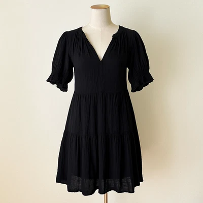 Новый бархат Graham & Spencer платье размер средний черный v-образным вырезом ярусный 100% хлопок - Изображение 1 из 4