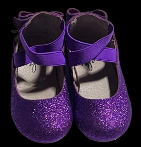 Monkey Feet " MOMMY PRESSLEYS" Purple Glitter Elastic Mary Jane 12-18 Months - Picture 1 of 7