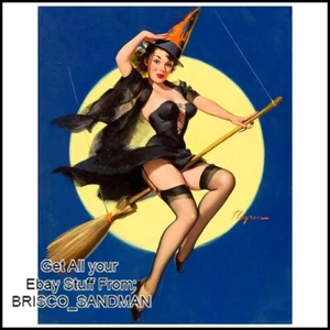 Fridge Fun Refrigerator Magnet HALLOWEEN Elvgren Witch Vintage Retro Pin-Up Girl - Picture 1 of 7