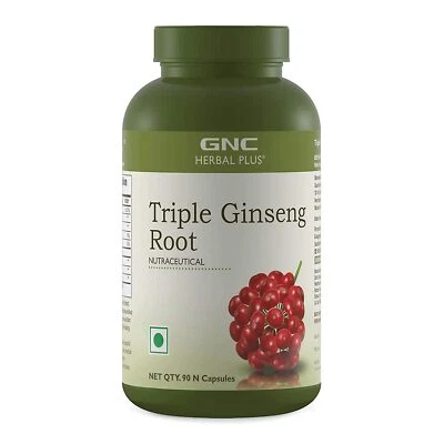Cápsulas triplas de raiz de ginseng GNC Herbal Plus escolha o tamanho - Imagem 1 de 3