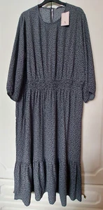 Tu Grey Black Blue Ditsy Floral Tiered Midi Dress Size Uk 20 - Picture 1 of 10