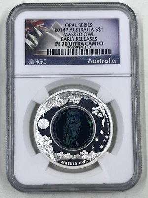 2014P Australia S$1 NGC PF70 Ultra Cameo Masked Owl Opal Series - Image 1 of 4