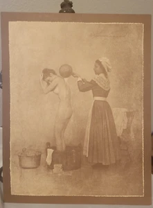 1960s -70s R. Hendrickson Sepia Print Maid Service Helping Nude Beauty Shower - Picture 1 of 4