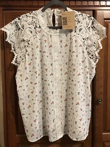 NEW Women’s Chance Or Fate Crochet Lace Trim Floral Shirt Blouse Size 3XL - Picture 1 of 9
