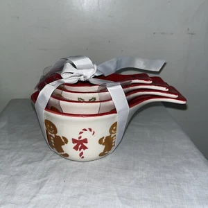 NEW 4 Red/White Gingerbread Man Ceramic Measuring Cups Grace’s Bake Shop - Picture 1 of 5