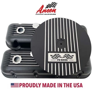 Cubiertas de válvula negras con aletas Chevy Big Block 496 y kit de filtro de aire de 13" - Ansen EE. UU. - Imagen 1 de 10