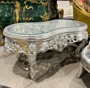 French Style Silver Coffee Table Glass Topped Silver Leaf Details - Picture 1 of 9