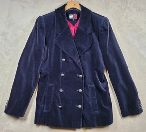 Tommy Hilfiger Velvet Jacket Women's Sz 6 Double-Breasted Navy Long Sleeve - Picture 1 of 19