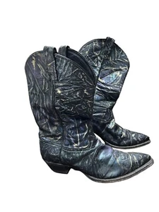Tony Lama Leather Western Boots Womens Size 8.5 M Electric Black Purple Metallic - Picture 1 of 18