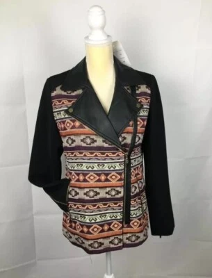 RARE Paparazzi Moto Cotten Blend Biker Jacket Black Gray Green Purple Sz M $75 - Image 1 of 4