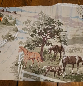 Vintage Set of 2 Horse Fabric Valence Curtains 11.5 x 43 Vintage Look Cotton Tan - Picture 1 of 5