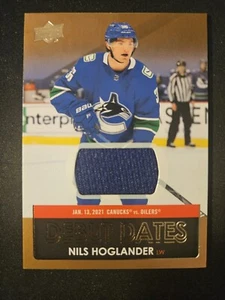 21-22 Upper Deck Nils Hoglander Debut Dates 🚨🚨🚨 Game Used Rookie Jersey - Picture 1 of 2