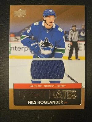 21-22 Upper Deck Nils Hoglander  Debut Dates 🚨🚨🚨 Game Used Rookie Jersey  - Image 1 of 2