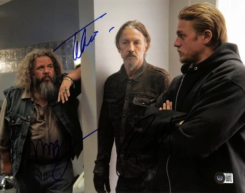 Charlie Hunnam Sons of Anarchy Cast x3 Signed 11x14 Photograph BAS Cover