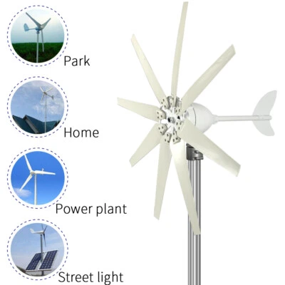 12/24V Wind Turbine Generator w/Charge Controller Kit 8 Blades for Home Powerful