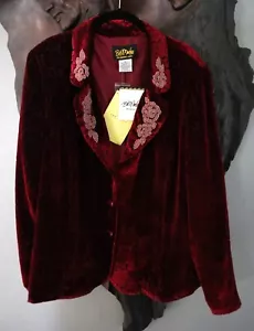Bob Mackie Wearable Art Red Velour Beaded Rose Jacket XL Long Sleeve Button NEW - Picture 1 of 9