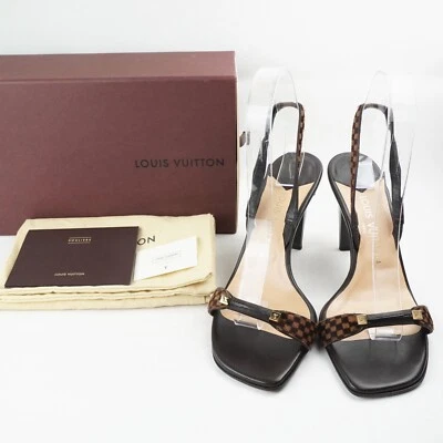Sandálias LOUIS VUITTON Salto Damier Tamanho 37.5 Mule Marrom Slingback - Imagem 1 de 4