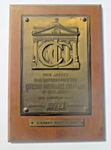 CITIZENS PLAQUE: Vintage Agency/ Insurance Co. (Hartford) 8.5" X 11.5" SIGN/MARK - Picture 1 of 4