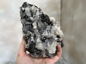 Spiegelhämatit (Spekularit) auf schwarzer Wüstenrosenmatrix, Quarzeinschlüsse - Bild 1 von 13