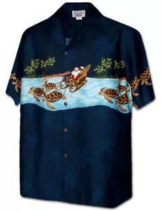 Santa Turtle Sleigh Men's Hawaiian Shirt - Picture 1 of 4