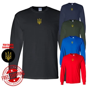 T-shirt uomo manica lunga ricamata Ucraina tridente oro sarcastica nuova regalo - Foto 1 di 8