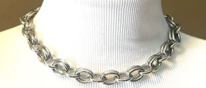 Collar de cadena gruesa de metal plateado grueso Ann Taylor vintage cierre de palanca 17" - Imagen 1 de 16