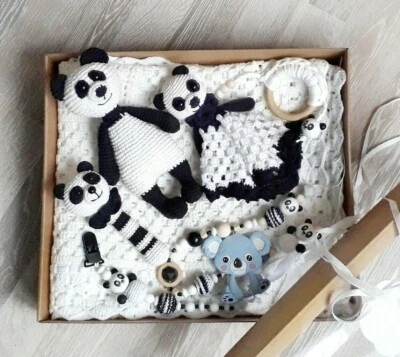 Panda Bebé Caja de Regalo Embarazada Regalo Recién Nacido Caja de Regalo Niño Bebé Ahijado Regalo  Foto 1 de 4