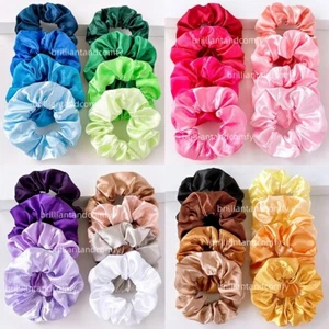 Smooth Satin Silky Hair Scrunchies Strong Thick bobble Bands Women Girls - Picture 1 of 34