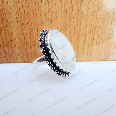Rainbow Moonstone Gemstone Ring, 925 Sterling Silver Ring, Antique Handmade - Image 1 of 4