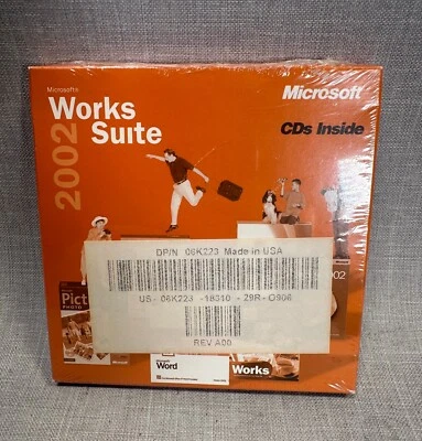 NEW! NOS! SEALED!  Microsoft Works Suite 2002 Software CDs w/ Product Key - Image 1 of 4