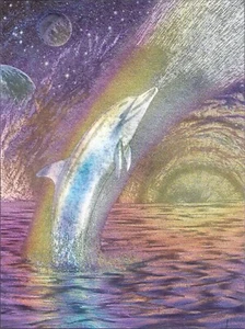 Matted"Rainbow Dolphin" By Malcom Horton Foil Art Print 3D Effect 8'x10' Unframe - Picture 1 of 1