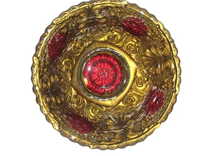 Antique Goofus Glass Bowl-Gold with Floral detail Gorgeous 9" - Picture 1 of 3