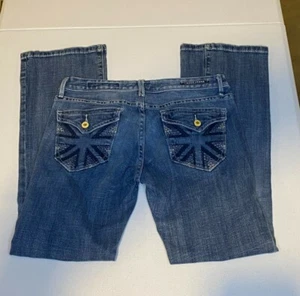 Vigoss Jeans Y2K Blue Denim Women's Flap Pockets Distressed Bootcut Low Rise 7 - Picture 1 of 5